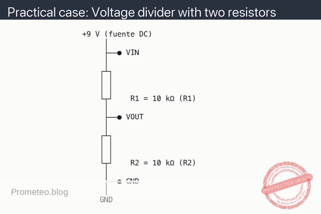 Esquemático — Practical case: Voltage divider with two resistors