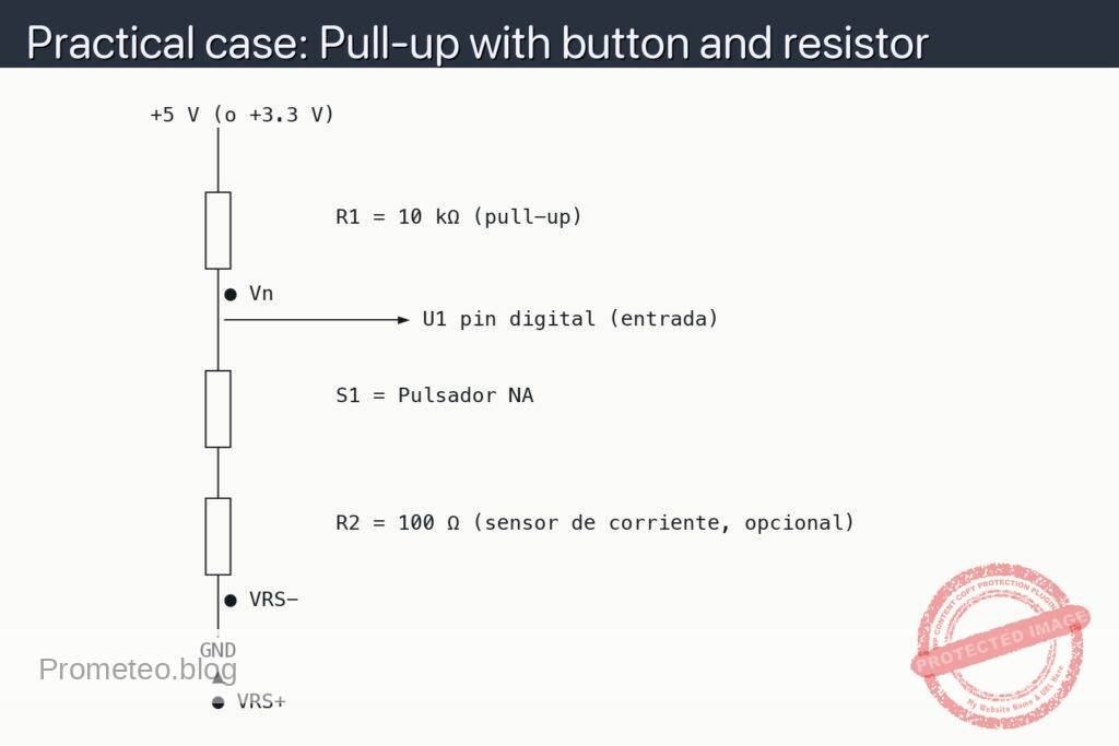 Esquemático — Practical case: Pull-up with button and resistor