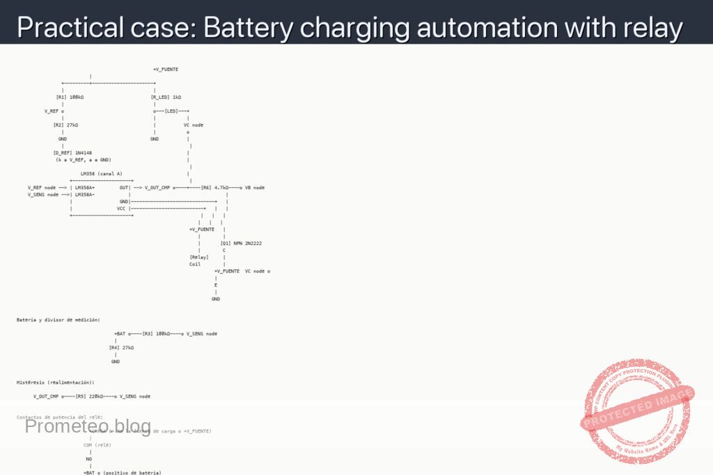 Schematic — Practical case: Battery charging automation with relay