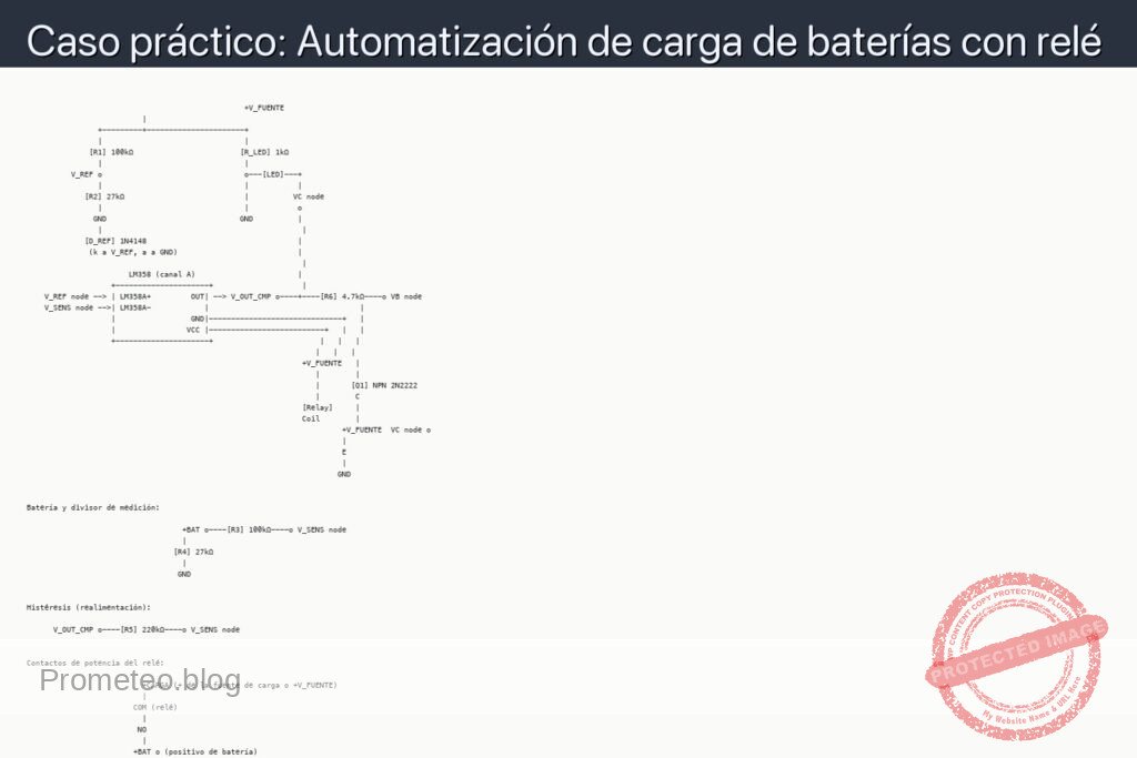 Esquemático — Caso práctico: Automatización de carga de baterías con relé