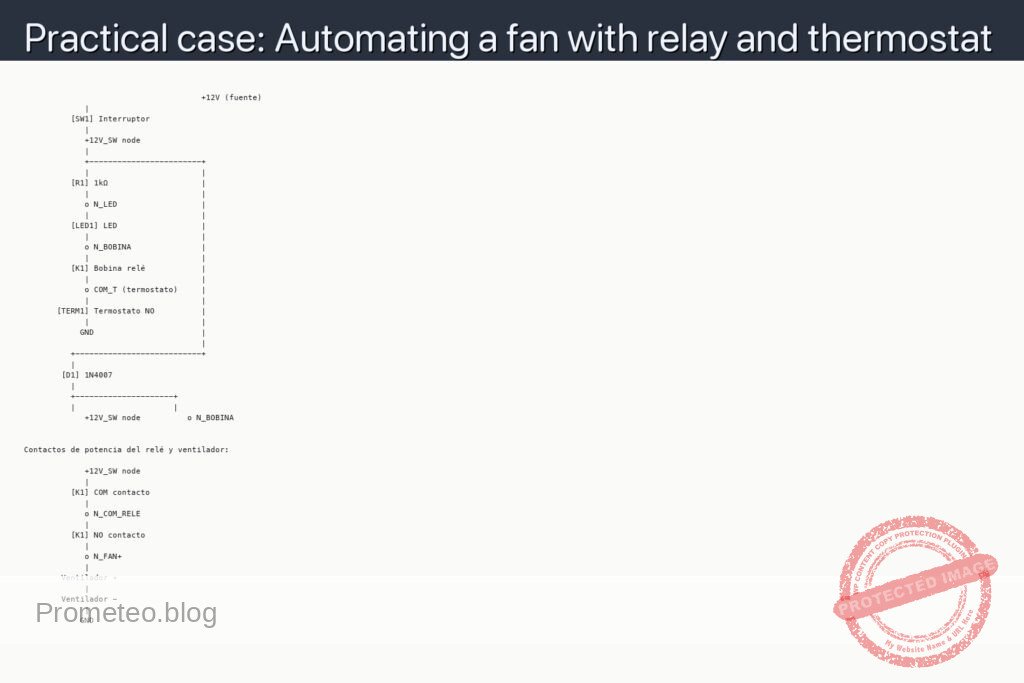 Schematic — Practical case: Automating a fan with relay and thermostat