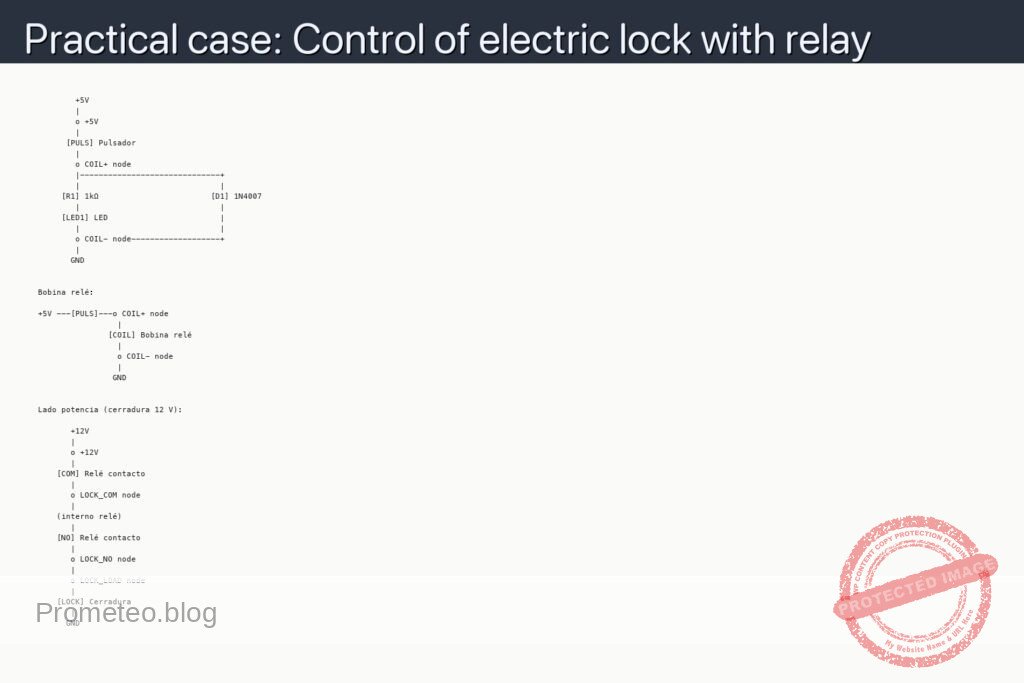 Schematic — Practical case: Control of electric lock with relay