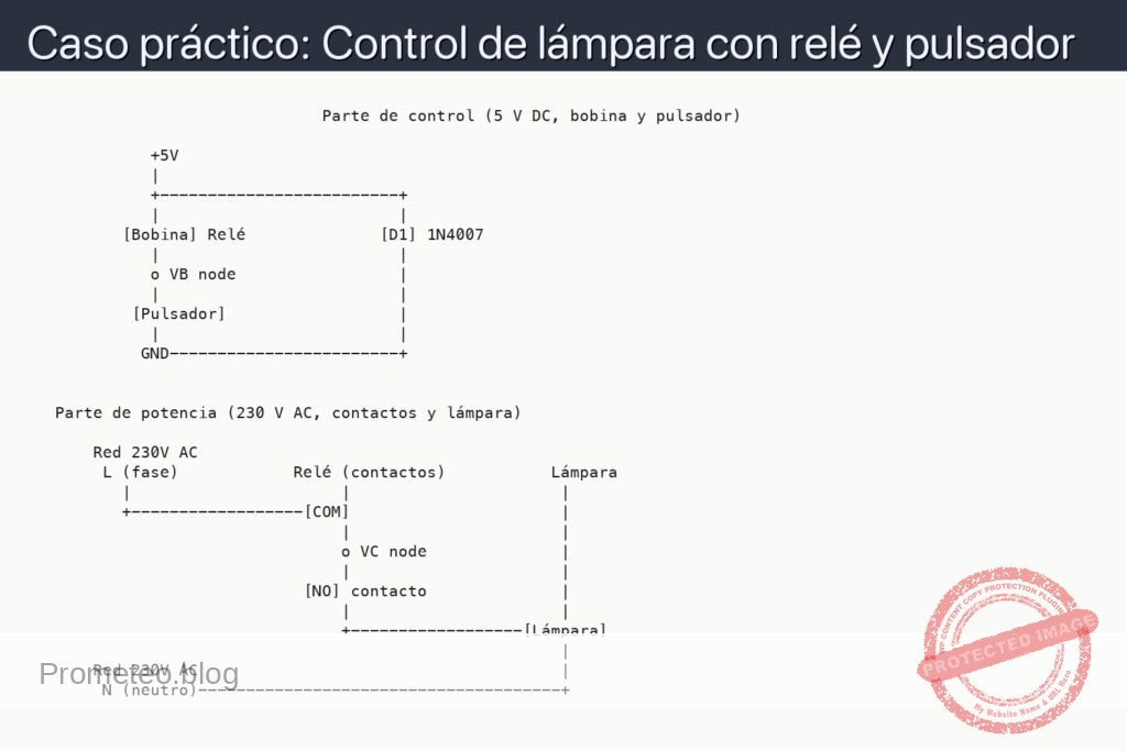 Esquemático — Caso práctico: Control de lámpara con relé y pulsador