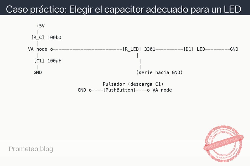 Esquemático — Caso práctico: Elegir el capacitor adecuado para un LED