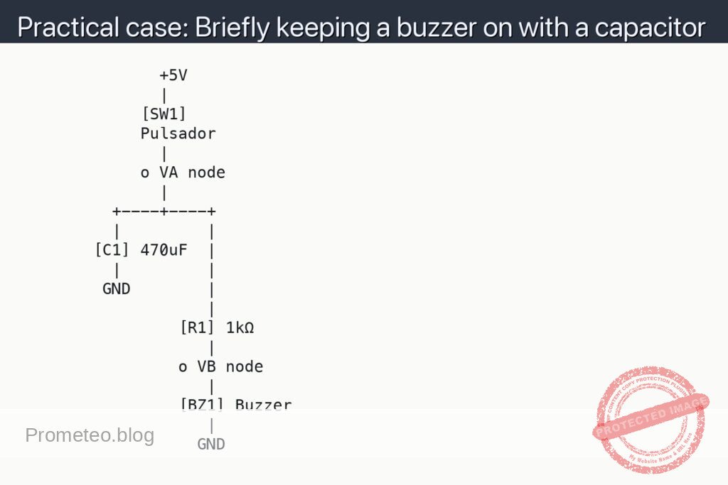 Schematic — Practical case: Briefly keeping a buzzer on with a capacitor