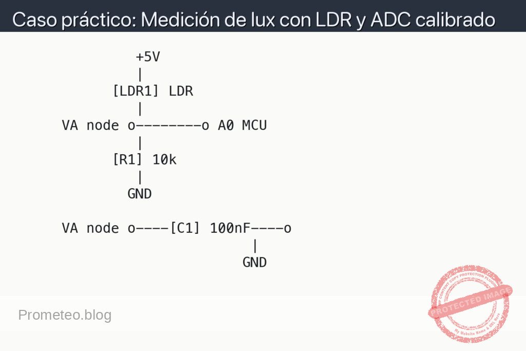 Esquemático — Caso práctico: Medición de lux con LDR y ADC calibrado