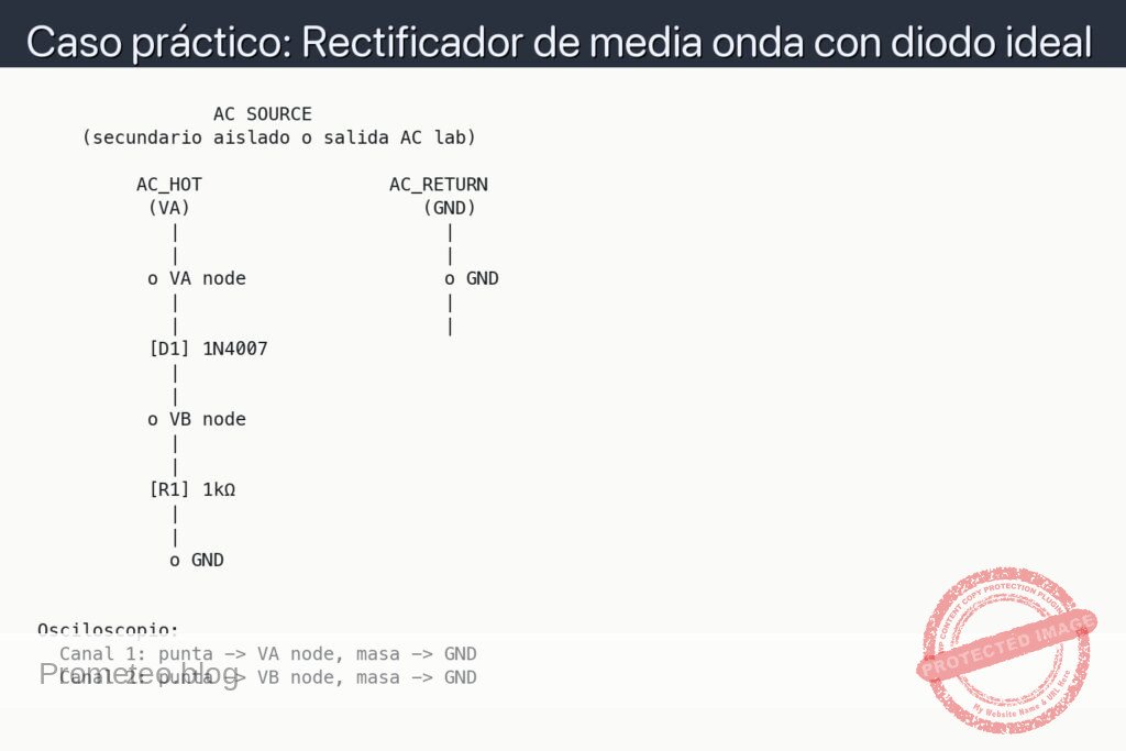Esquemático — Caso práctico: Rectificador de media onda con diodo ideal