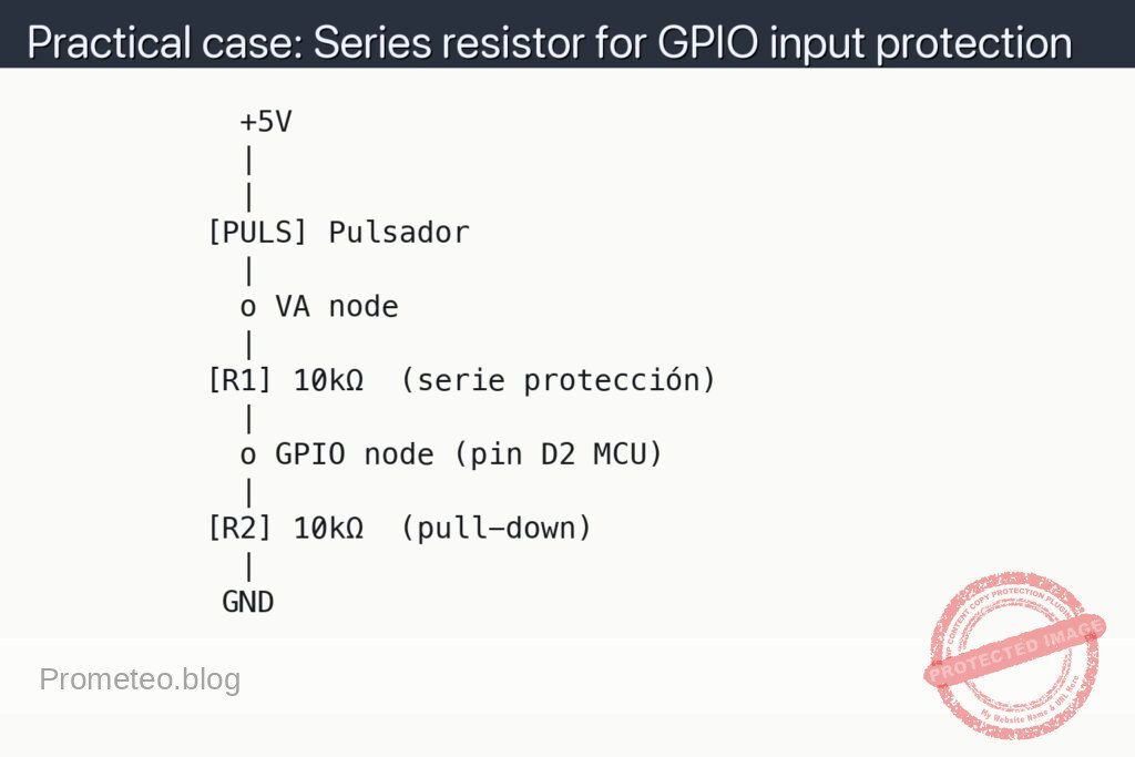 Schematic — Practical case: Series resistor for GPIO input protection