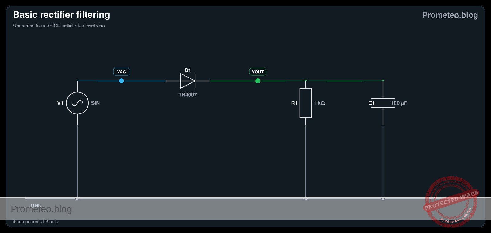 Electrical diagram for case: Basic rectifier filtering