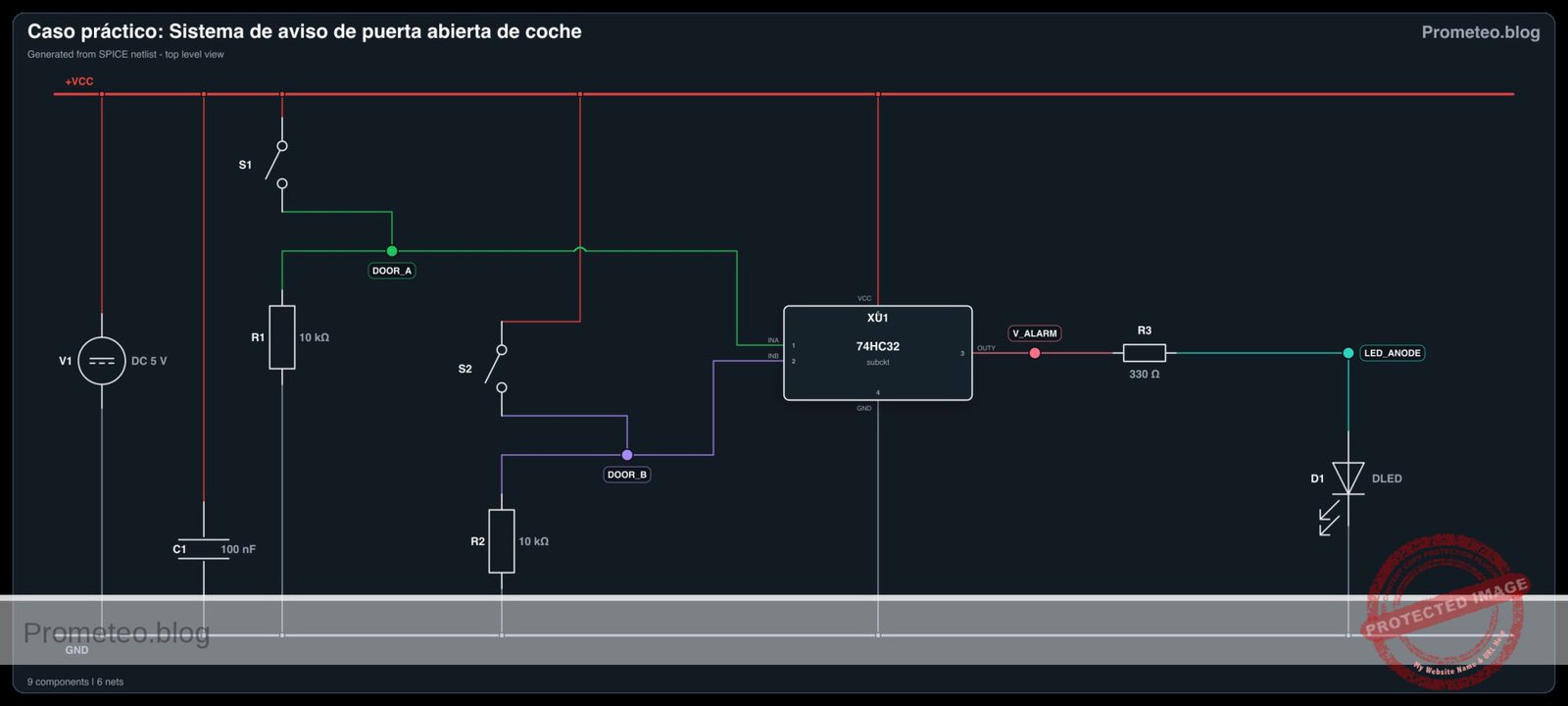 Diagrama eléctrico del caso: Sistema de aviso de puerta abierta de coche