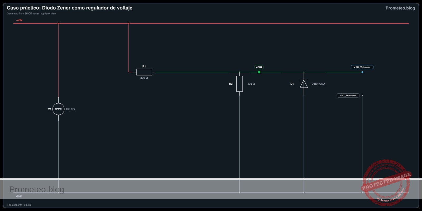 Diagrama electrico del caso: Diodo Zener como regulador de voltaje