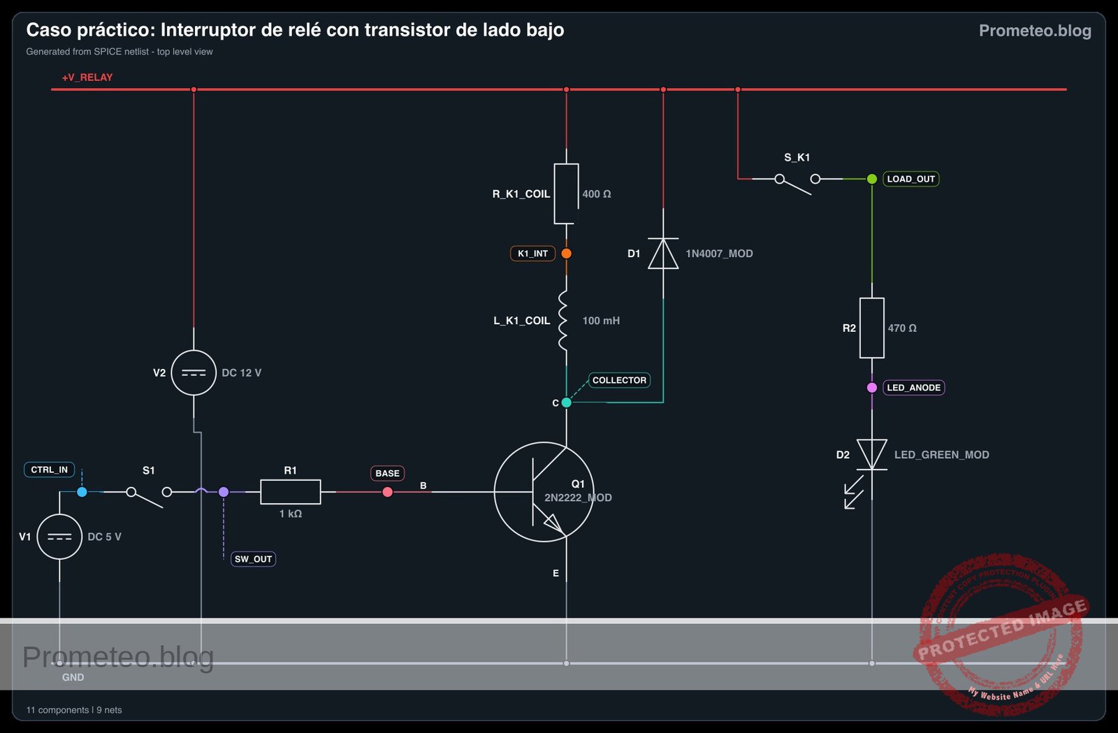 Diagrama eléctrico del caso: Interruptor de relé con transistor de lado bajo
