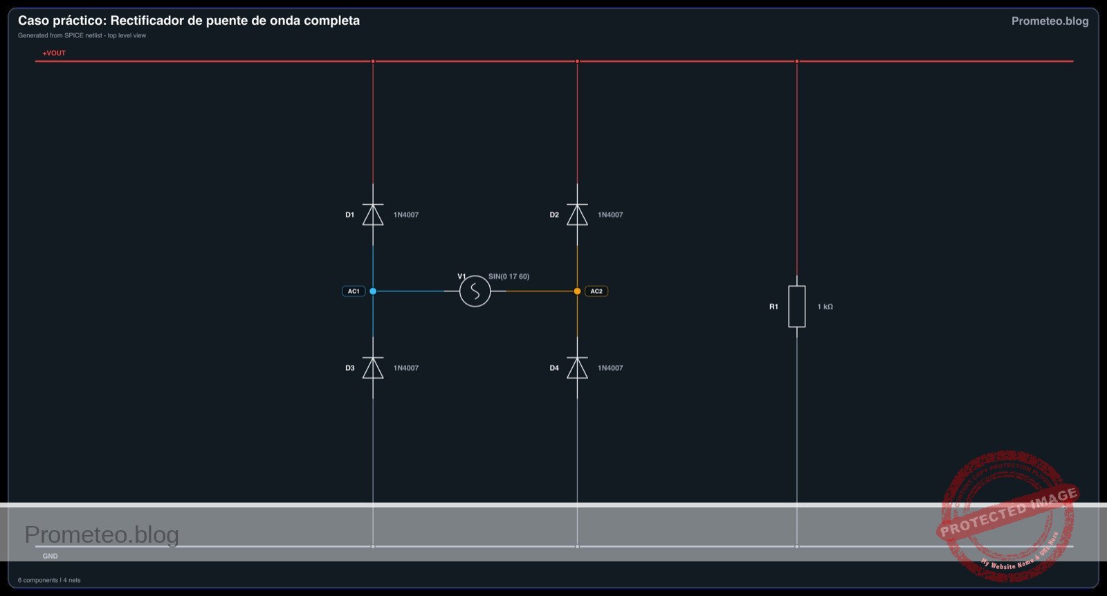 Diagrama electrico del caso: Rectificador de puente de onda completa