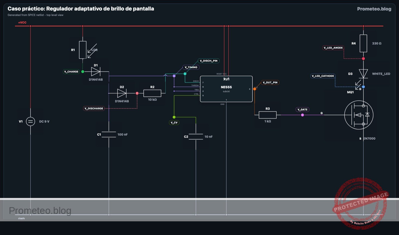 Diagrama eléctrico del caso: Regulador adaptativo de brillo de pantalla