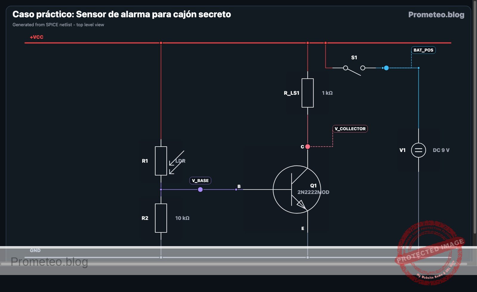 Diagrama electrico del caso: Sensor de alarma para cajon secreto