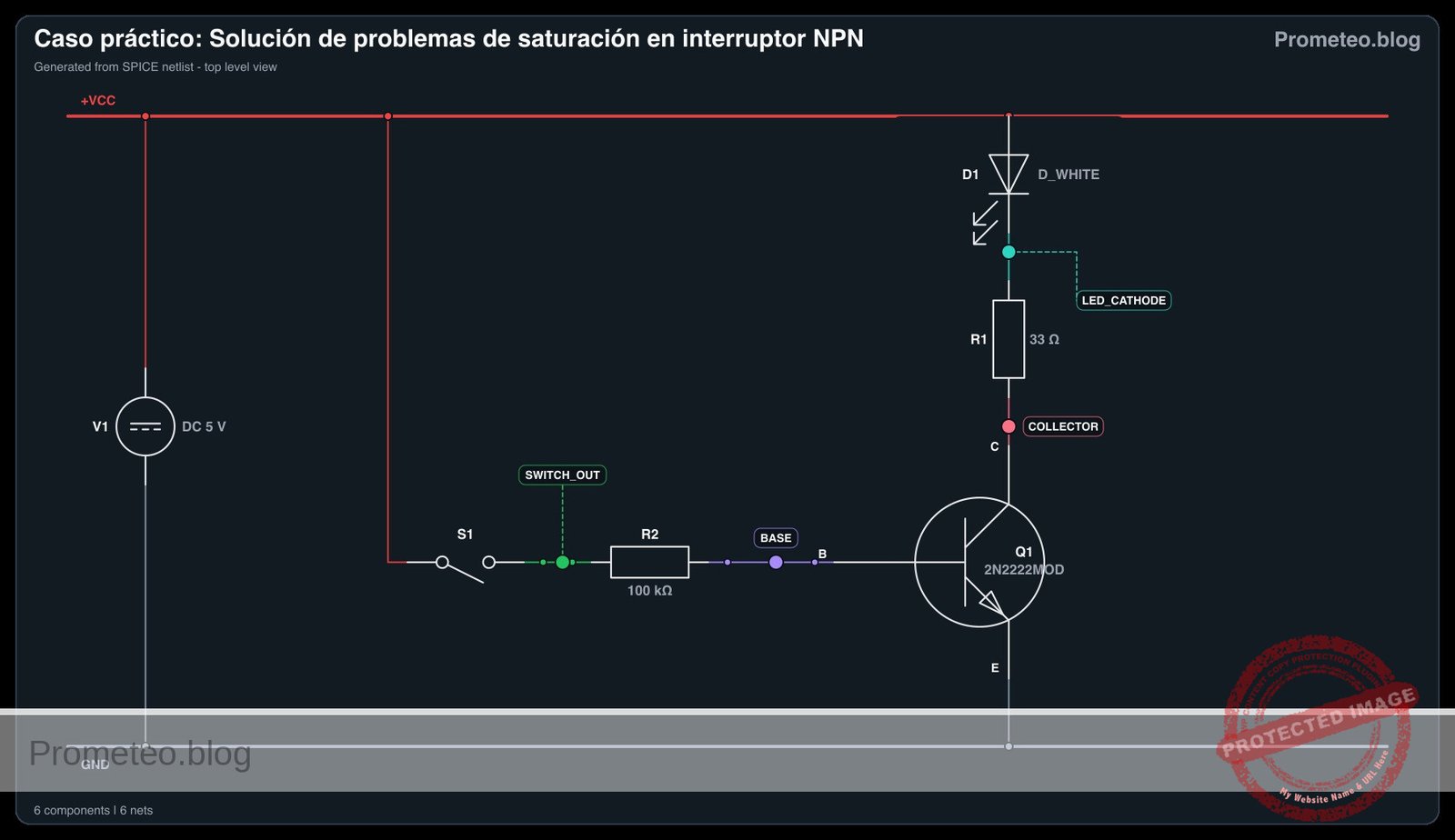 Diagrama eléctrico del caso: Solución de problemas de saturación en interruptor NPN