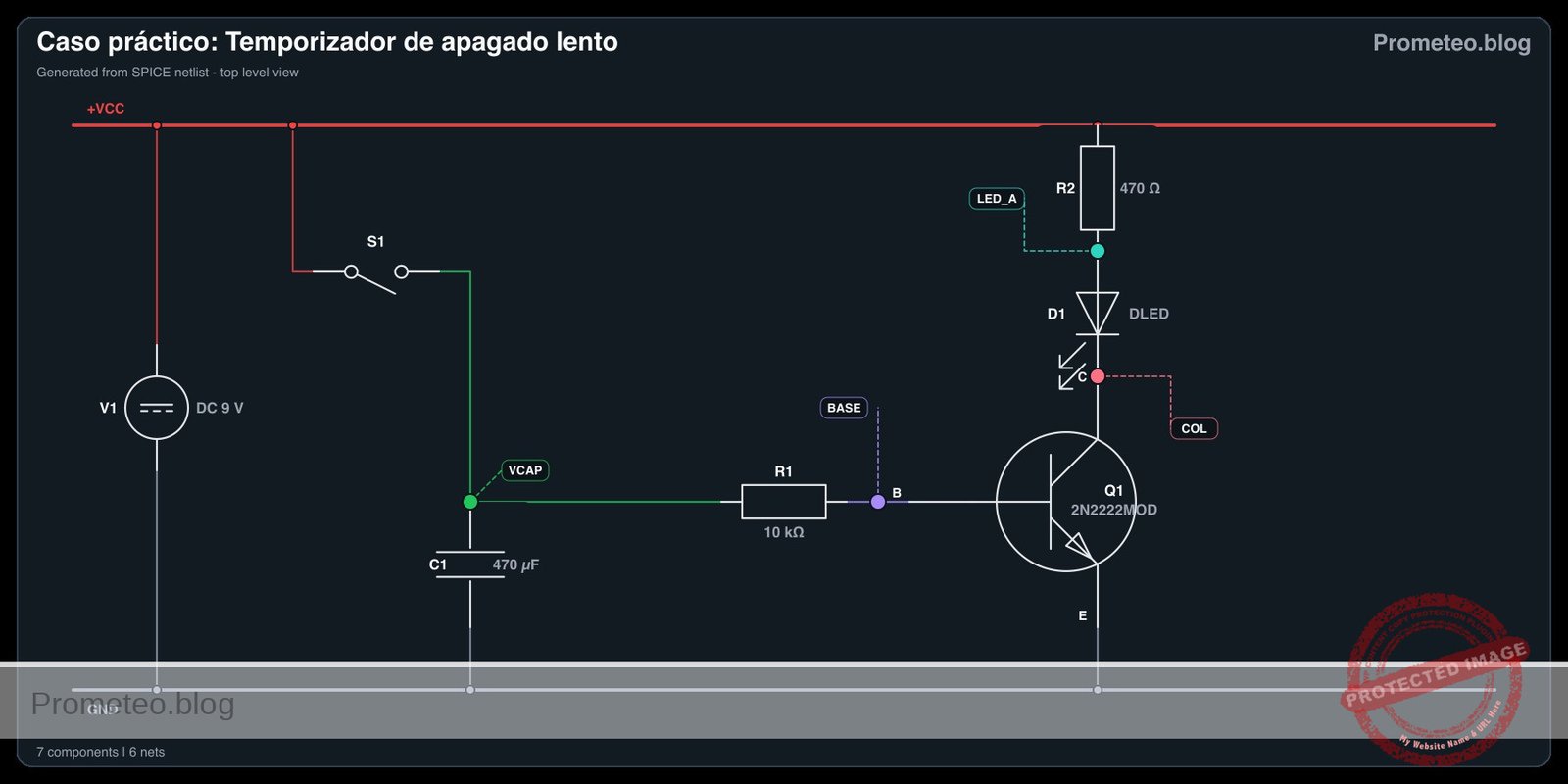Diagrama eléctrico del caso: Temporizador de apagado lento