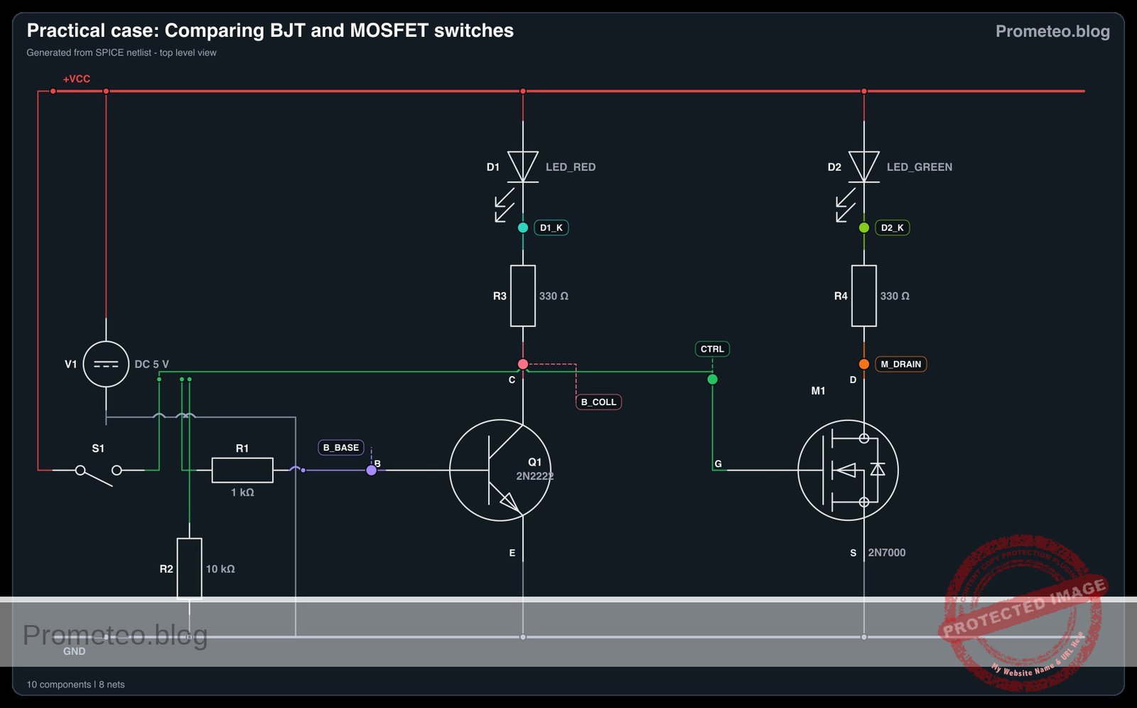 Electrical diagram for case: Comparing BJT and MOSFET switches