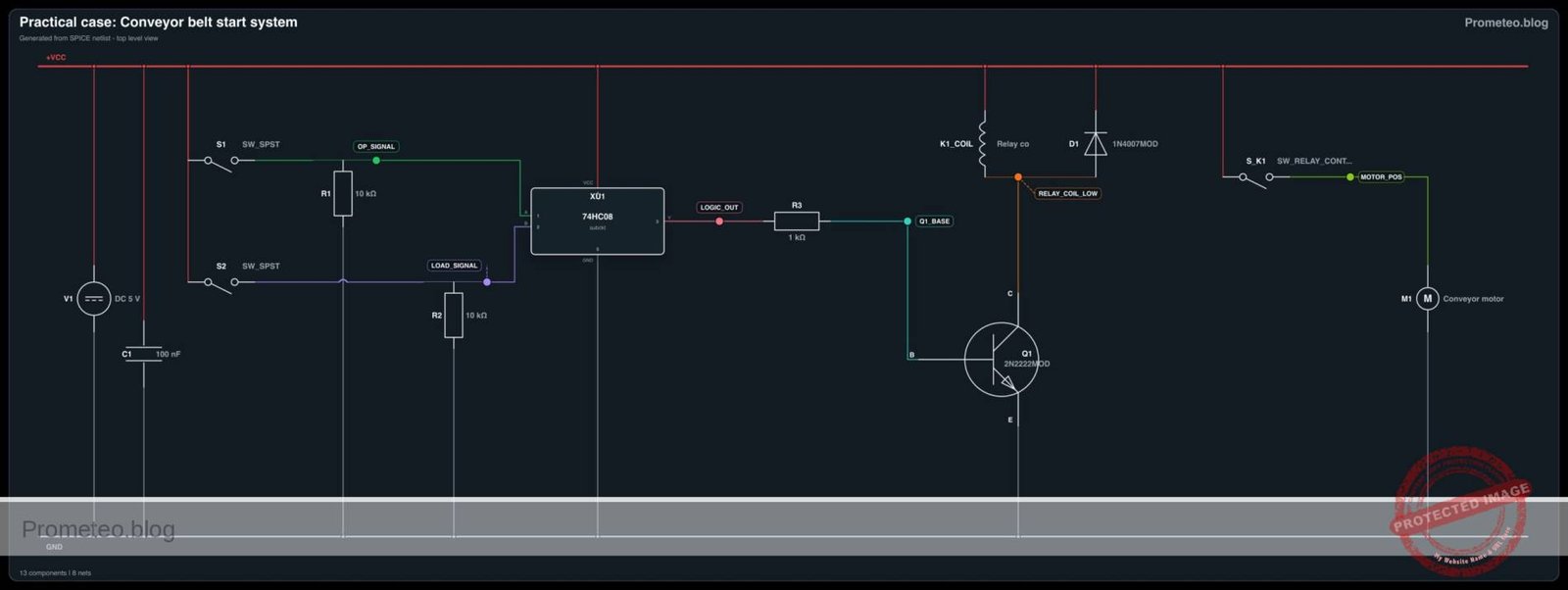 Electrical diagram for conveyor belt start system