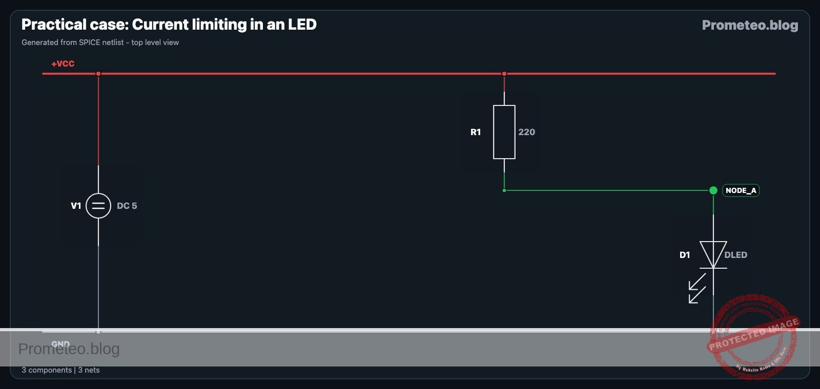 Electrical diagram for current limiting in an LED