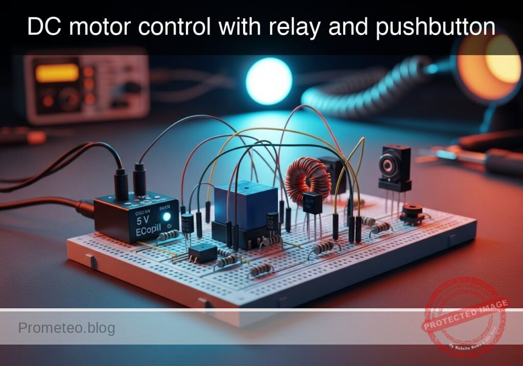 DC motor control with relay and pushbutton prototype (Maker Style)