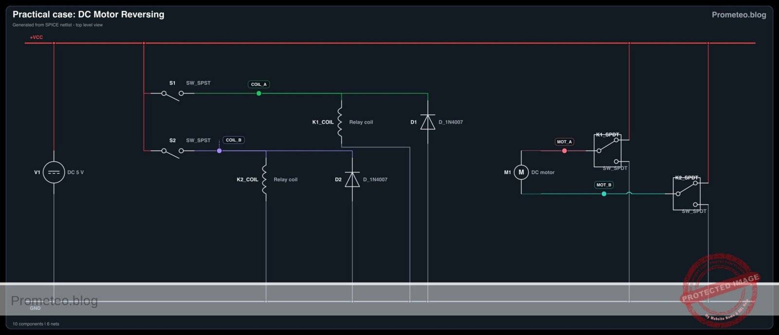 Electrical diagram for case: DC motor reversing