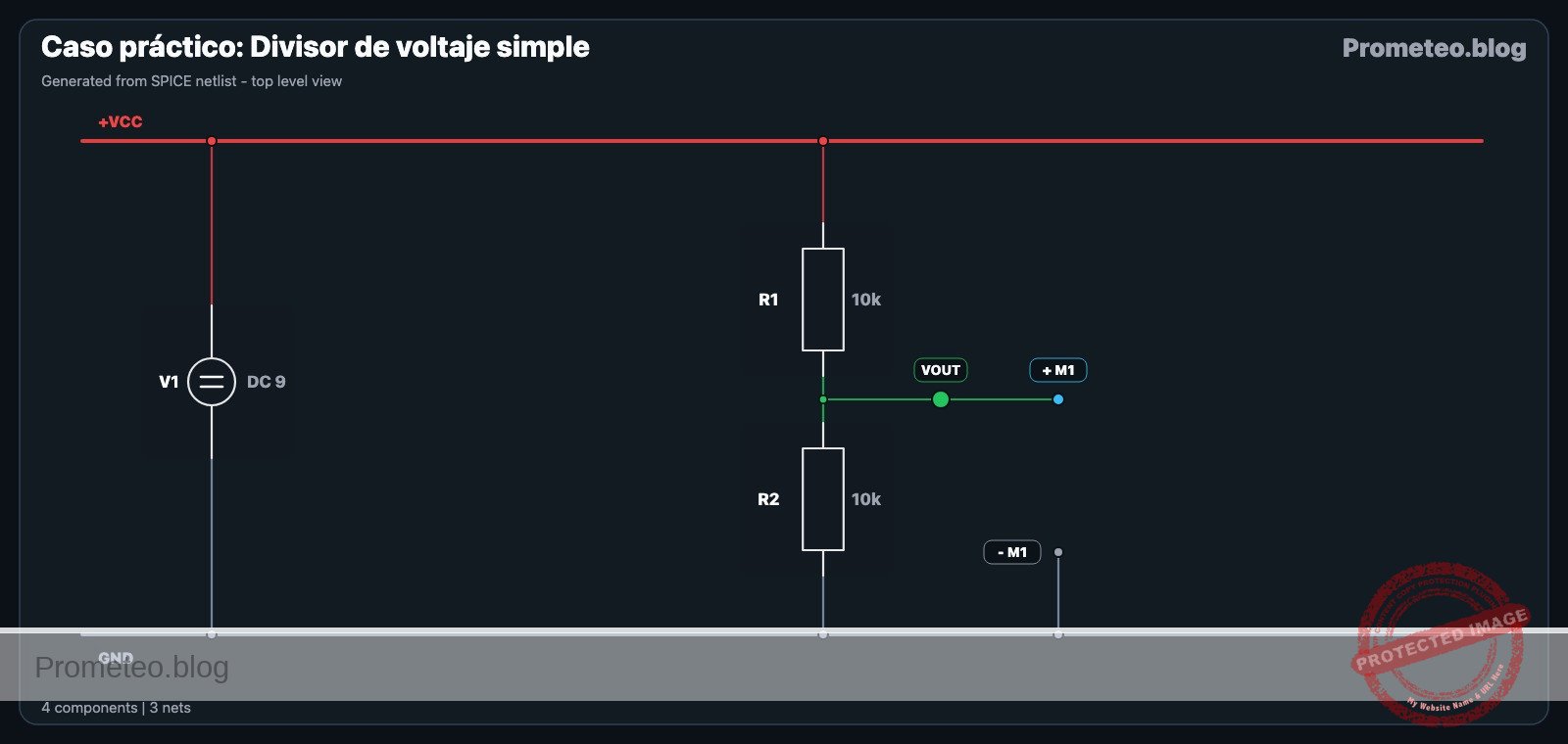 Diagrama eléctrico del caso práctico: Divisor de voltaje simple