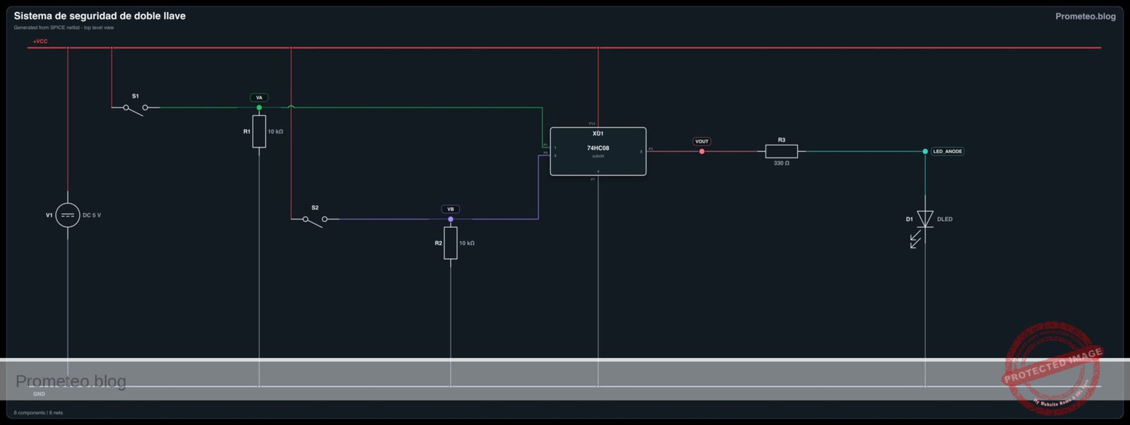 Diagrama eléctrico del sistema de seguridad de doble llave