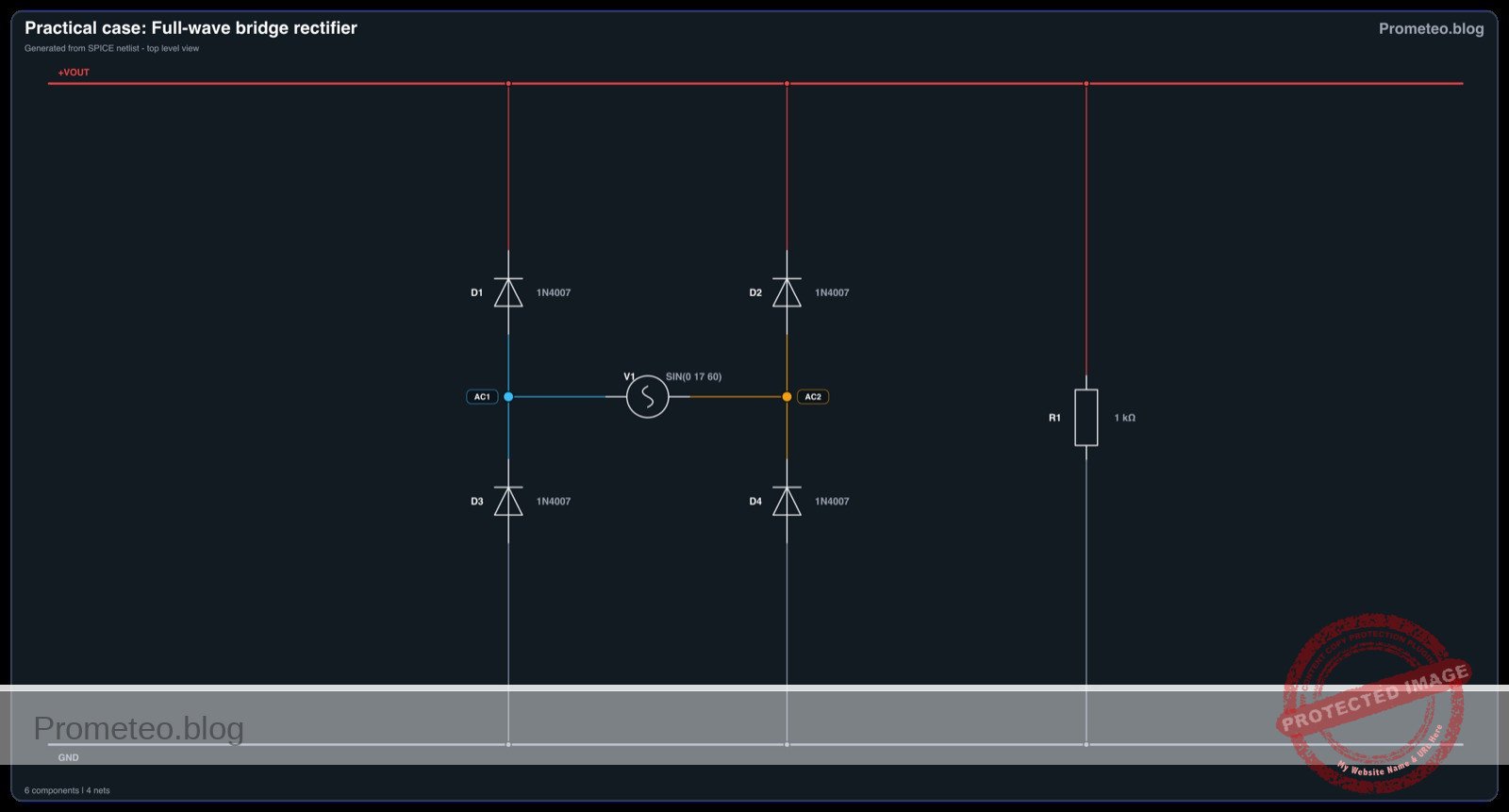 Electrical diagram for case: Full-wave bridge rectifier