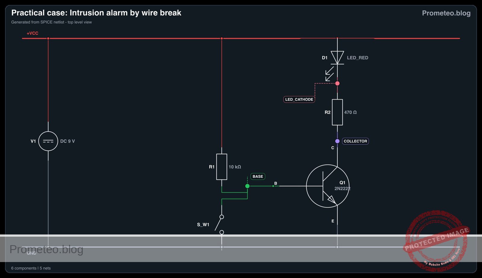 Electrical diagram for case: Intrusion alarm by wire break