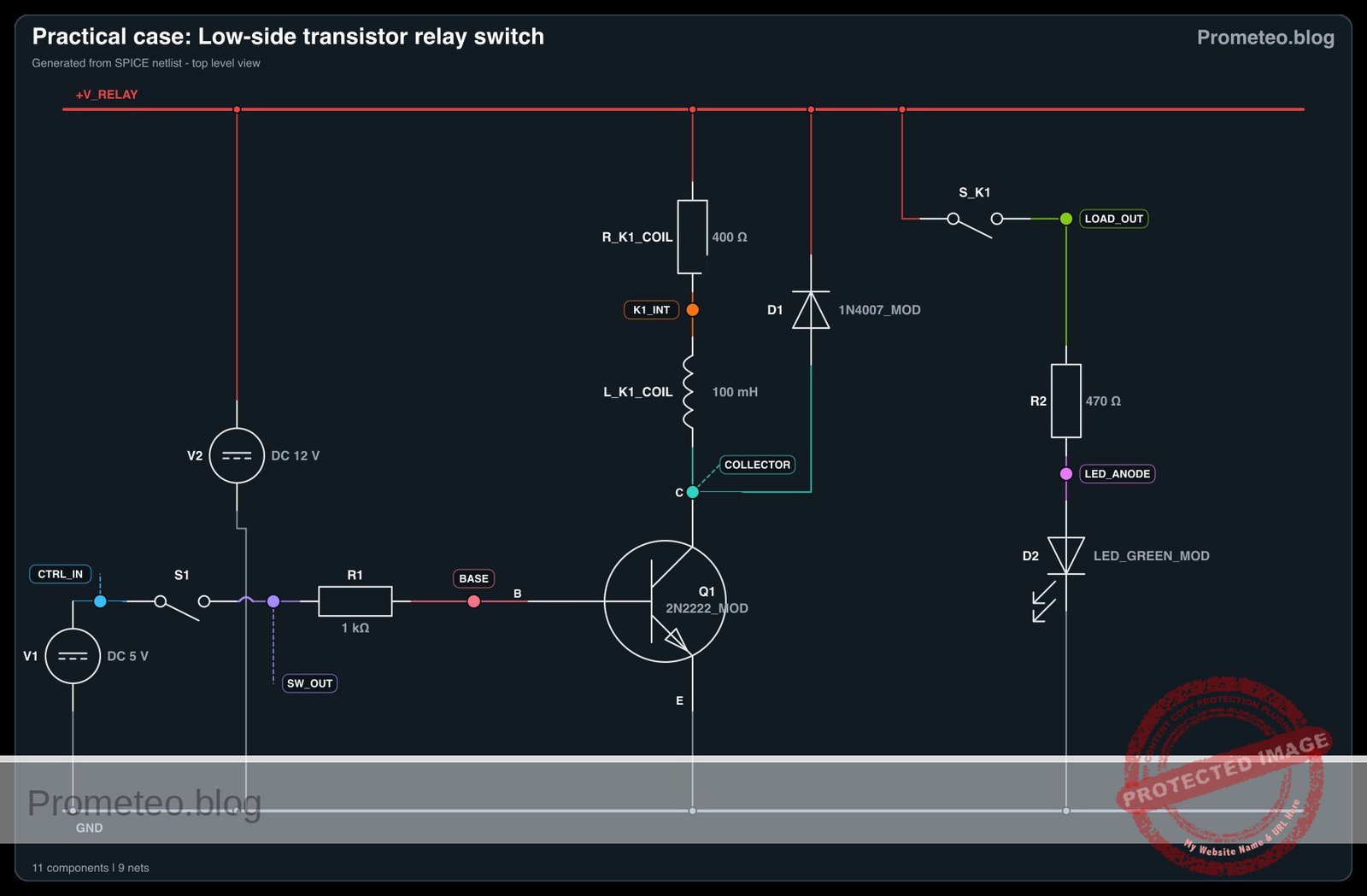 Electrical diagram for case: Low-side transistor relay switch