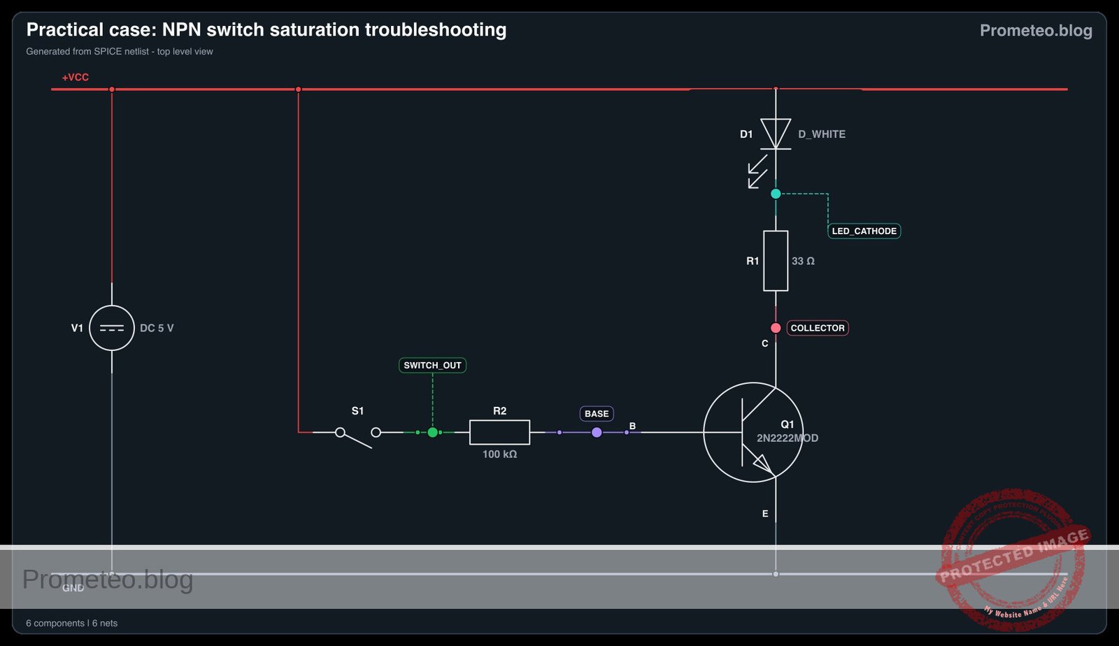 Electrical diagram for case: NPN switch saturation troubleshooting