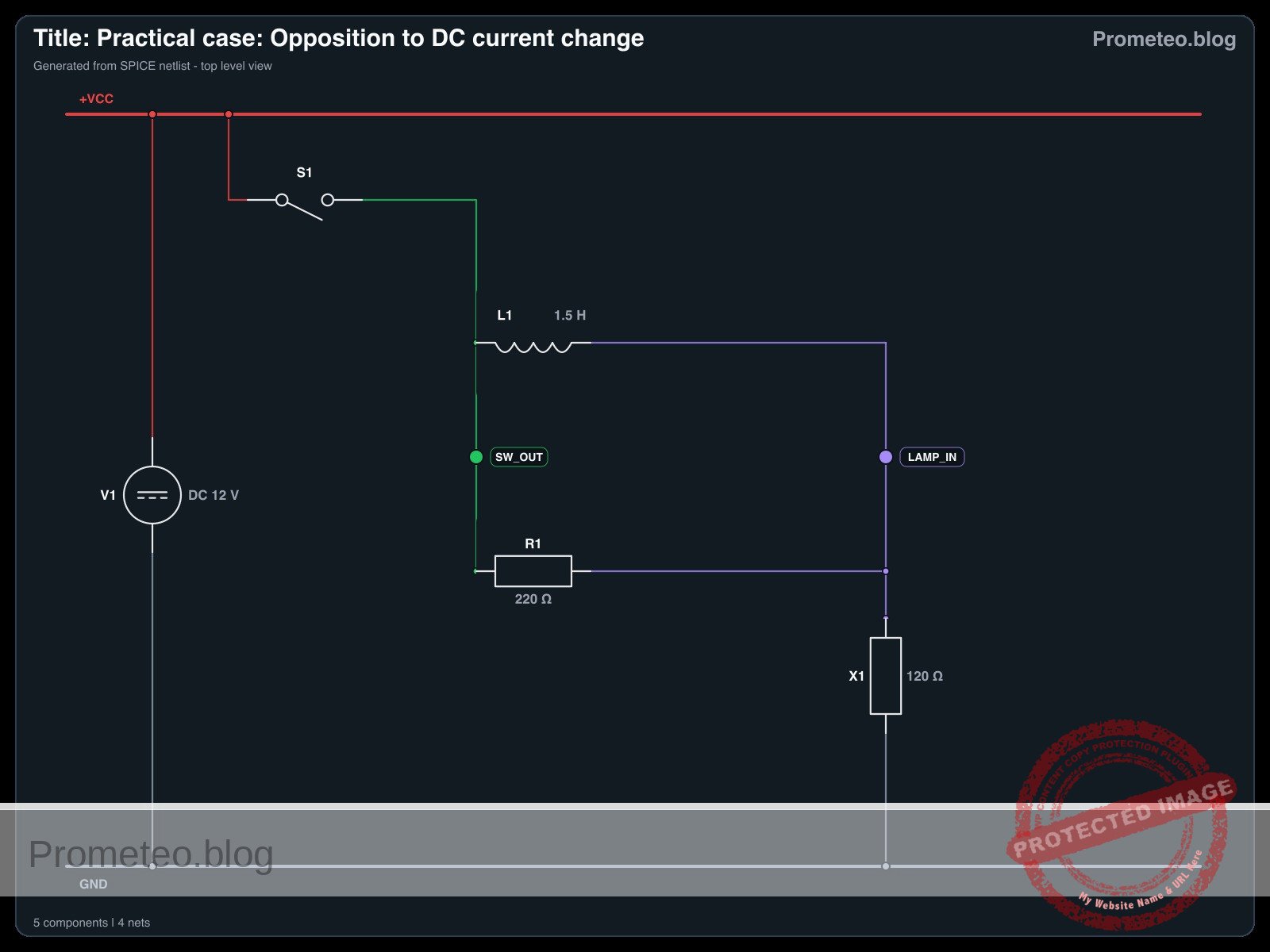 Electrical diagram for the opposition to DC current change case