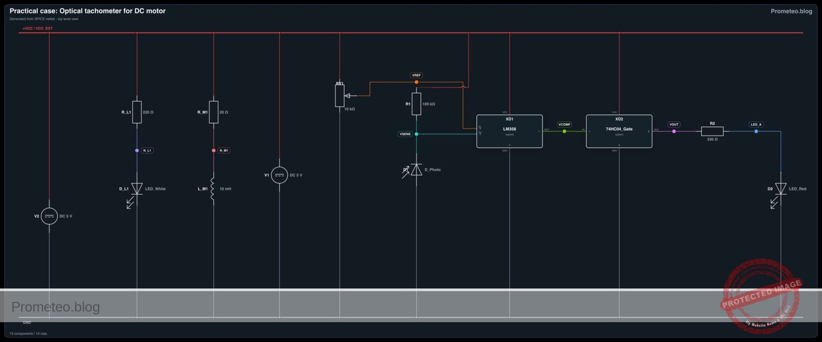 Diagrama electrico del caso: Tacometro optico para motor de CC
