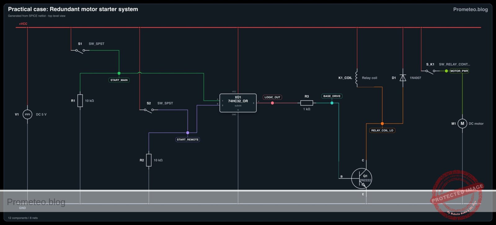 Diagrama electrico del caso: Caso práctico: Sistema de arranque de motor redundante