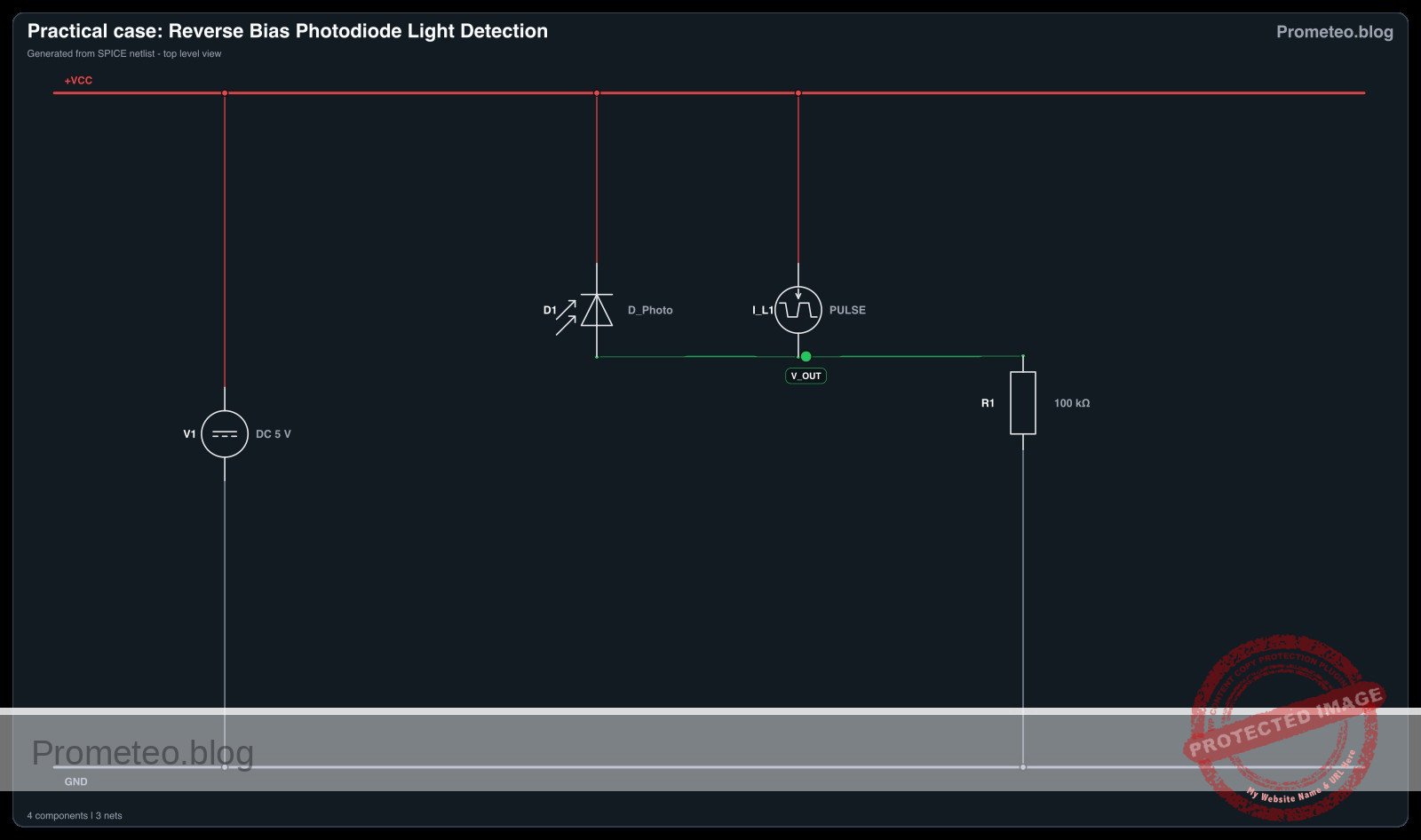 Electrical diagram for case: Reverse Bias Photodiode Light Detection