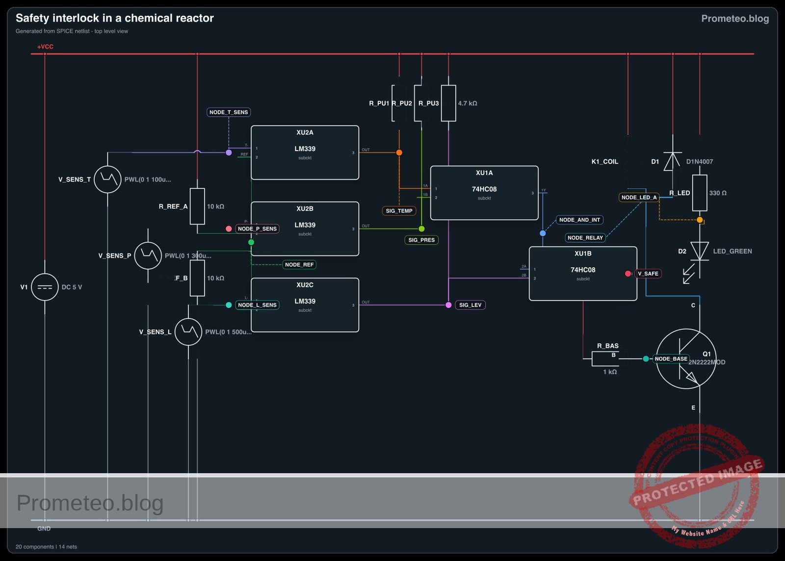 Electrical diagram for safety interlock in a chemical reactor