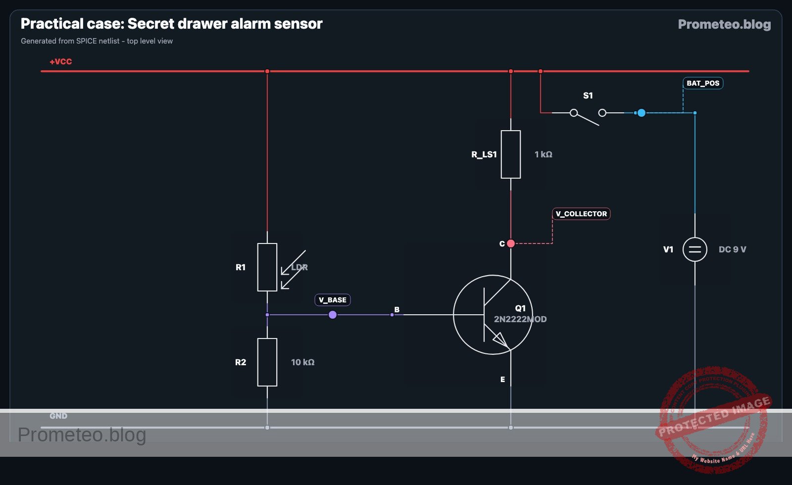 Electrical diagram for case: Secret drawer alarm sensor