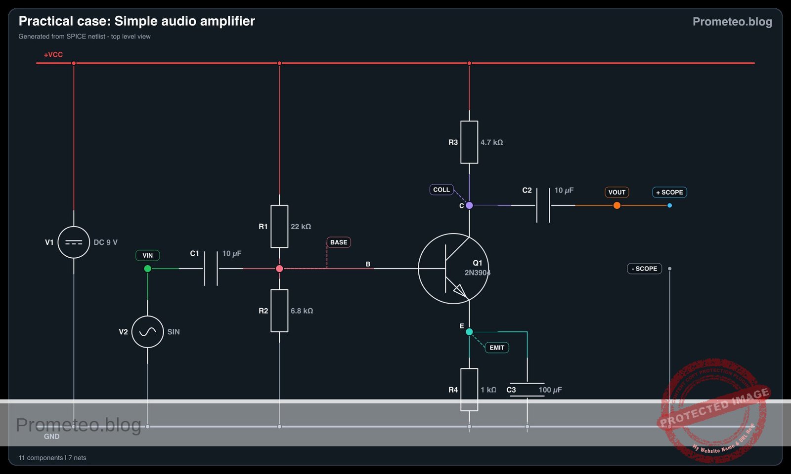 Electrical diagram for case: Simple audio amplifier