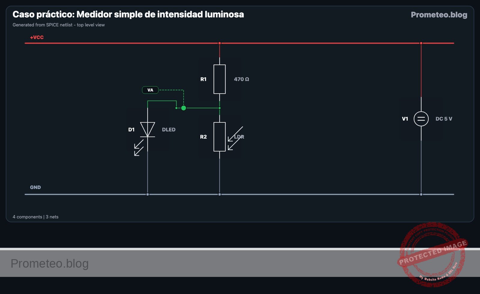 Diagrama eléctrico del caso: Medidor simple de intensidad luminosa