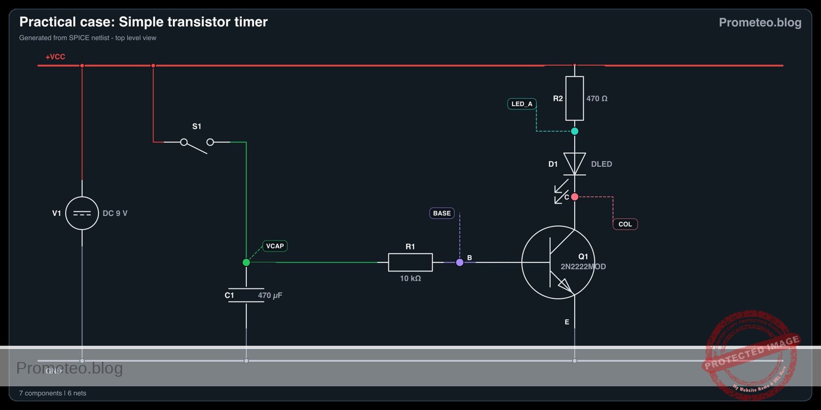 Electrical diagram for case: Simple transistor timer