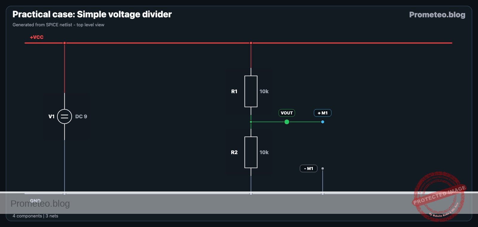 Electrical diagram for the practical case: Simple voltage divider