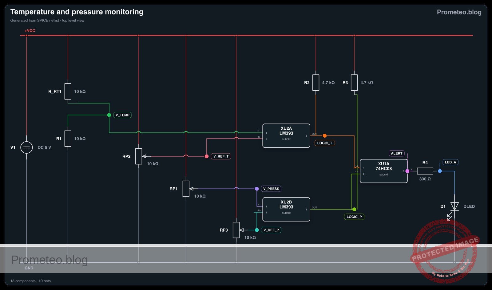 Electrical diagram for temperature and pressure monitoring