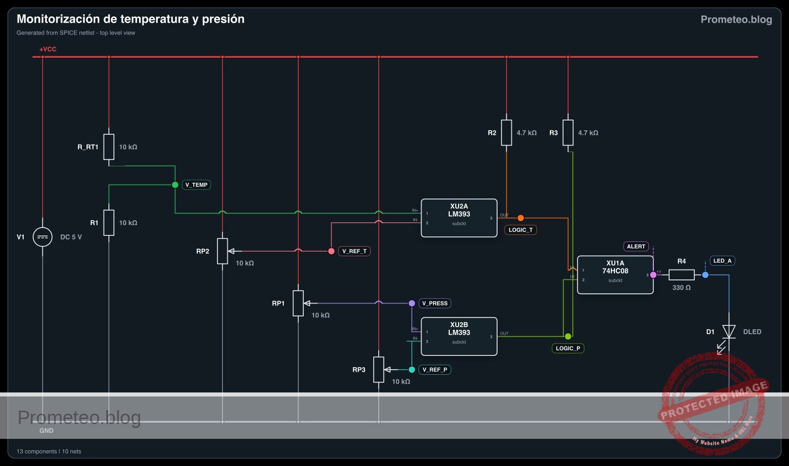 Diagrama eléctrico para monitorización de temperatura y presión