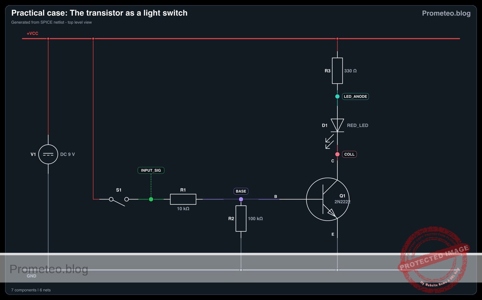 Electrical diagram for case: The transistor as a light switch