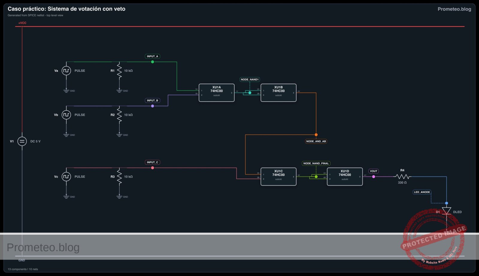Diagrama eléctrico del caso: Sistema de votación con veto