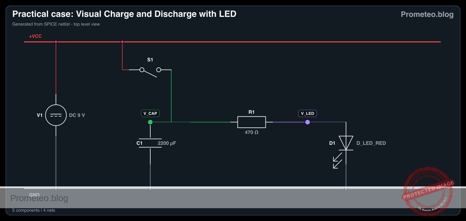 Electrical diagram for case: Visual Charge and Discharge with LED