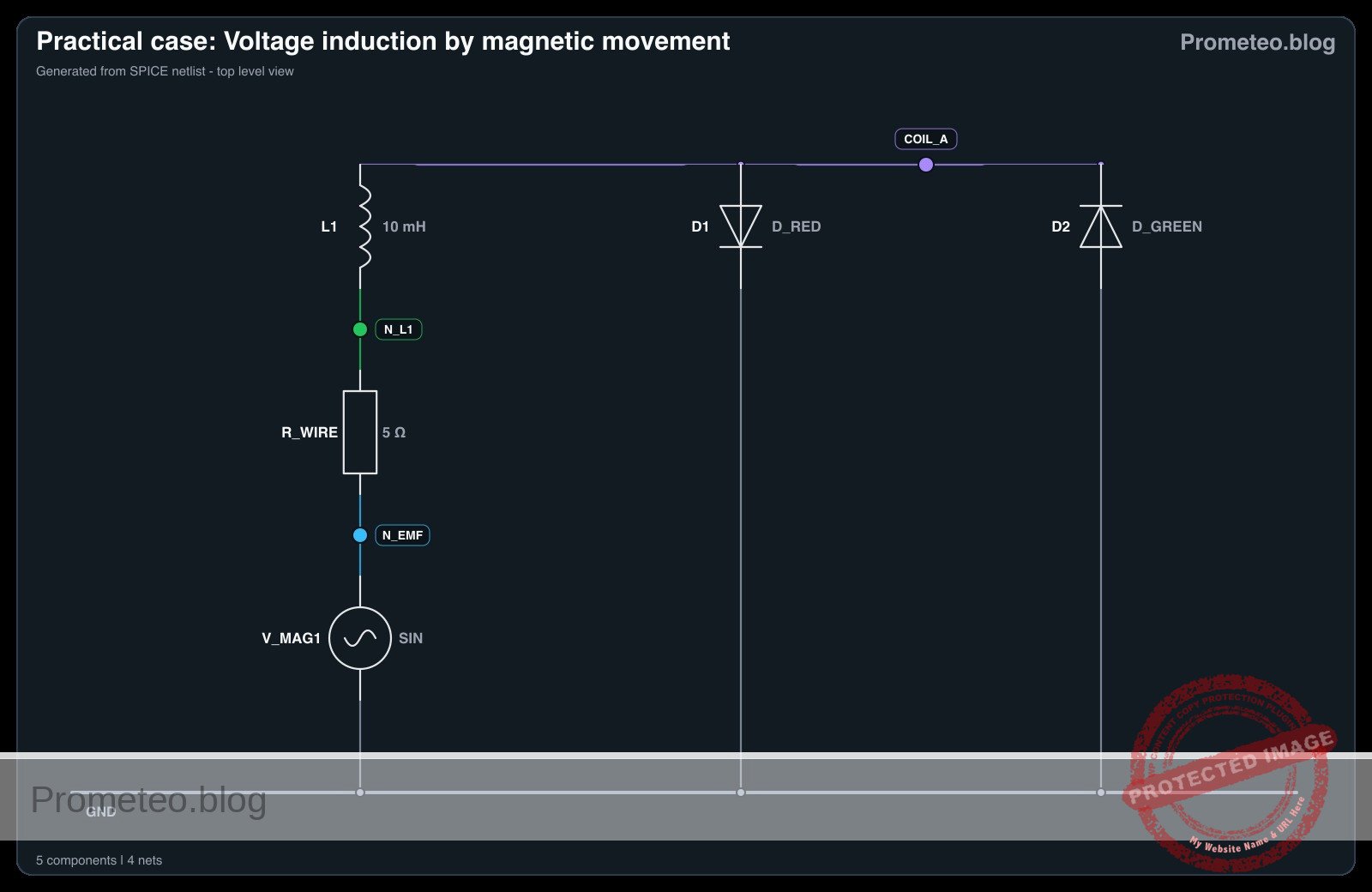 Diagrama electrico del caso: Induccion de voltaje por movimiento magnetico