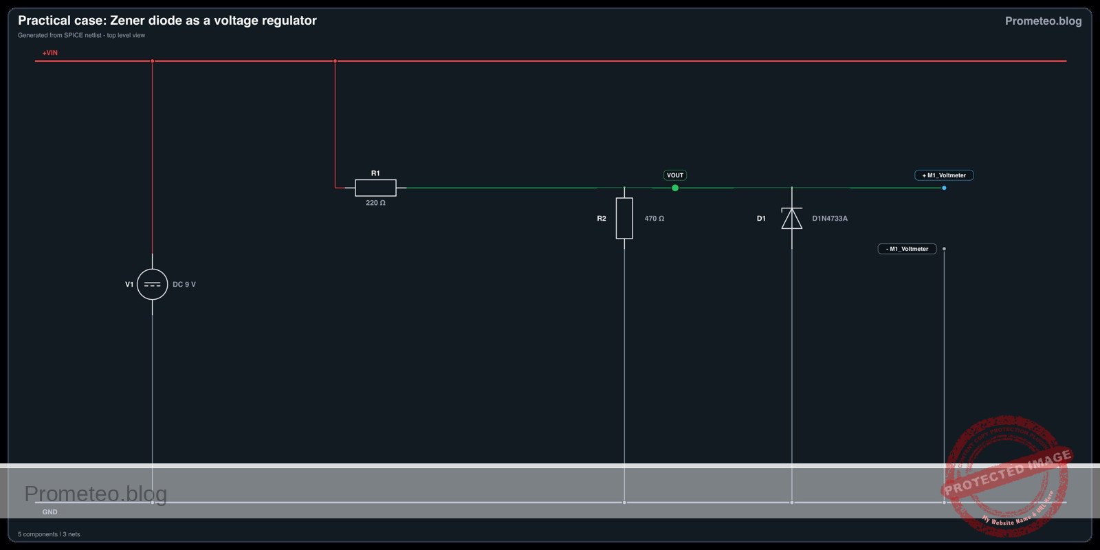 Electrical diagram for case: Zener diode as a voltage regulator