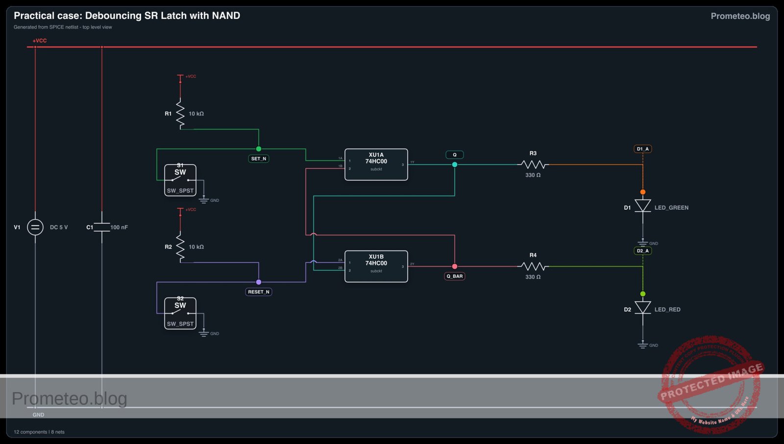 Electrical diagram for case: Debouncing SR Latch with NAND